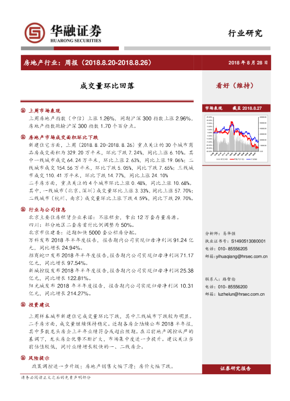 房地产行业周报：成交量环比回落