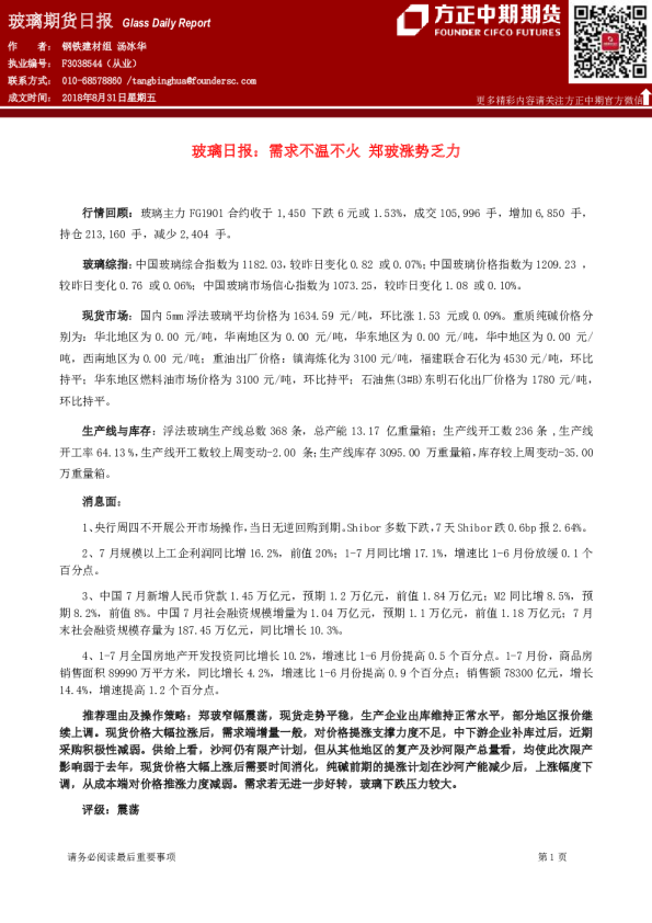 玻璃期货日报：需求不温不火,郑玻涨势乏力