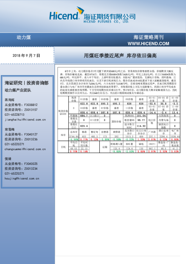 用煤旺季接近尾声 库存依旧偏高