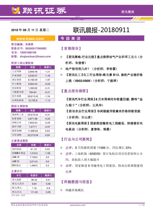 联讯证券联讯晨报