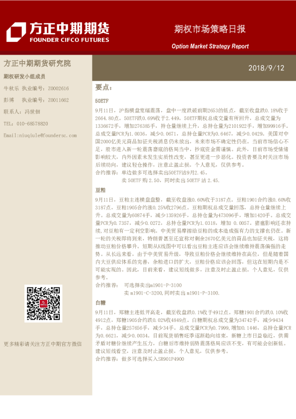 期权市场策略日报