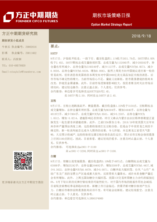 期权市场策略日报