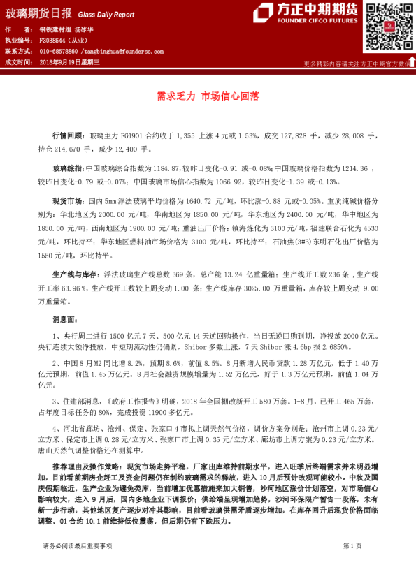 玻璃期货日报：需求乏力,市场信心回落