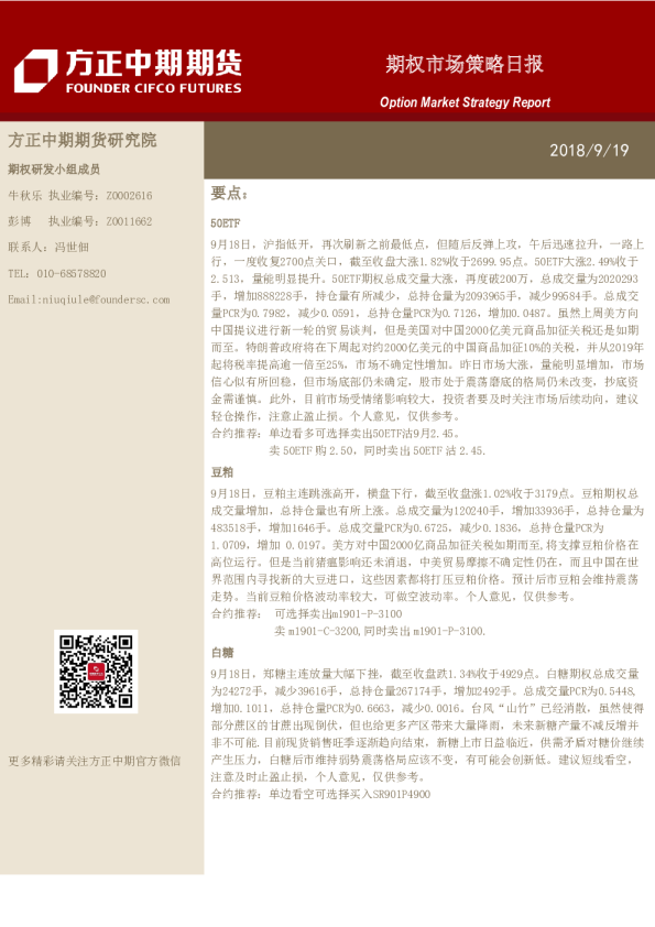 期权市场策略日报