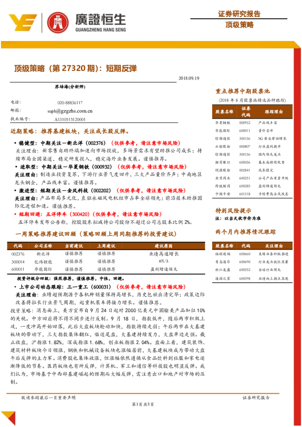 顶级策略（第27320期）：短期反弹