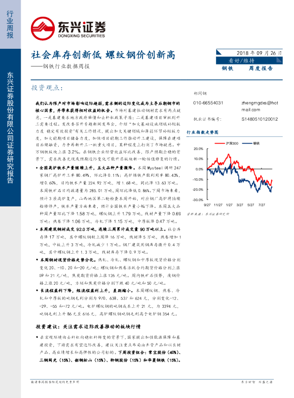 钢铁行业数据周报：社会库存创新低 螺纹钢价创新高