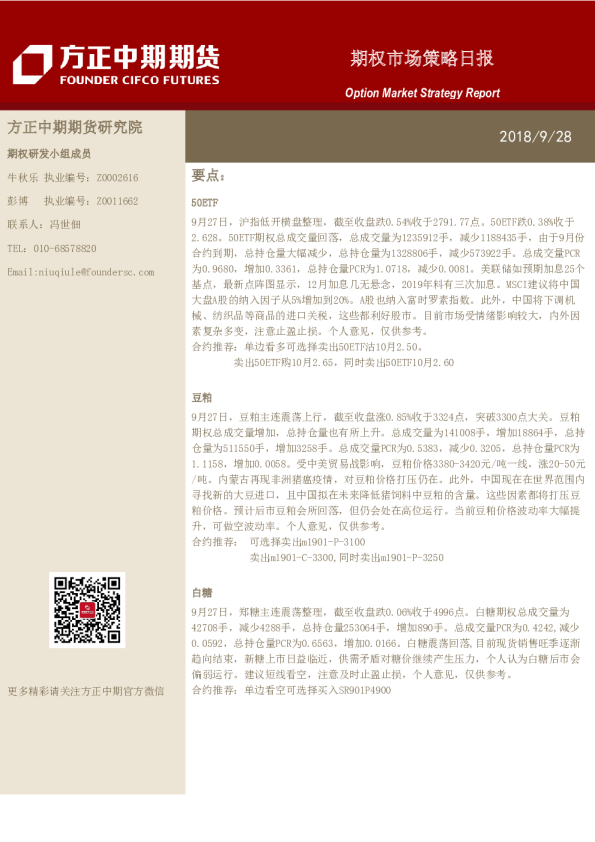 期权市场策略日报