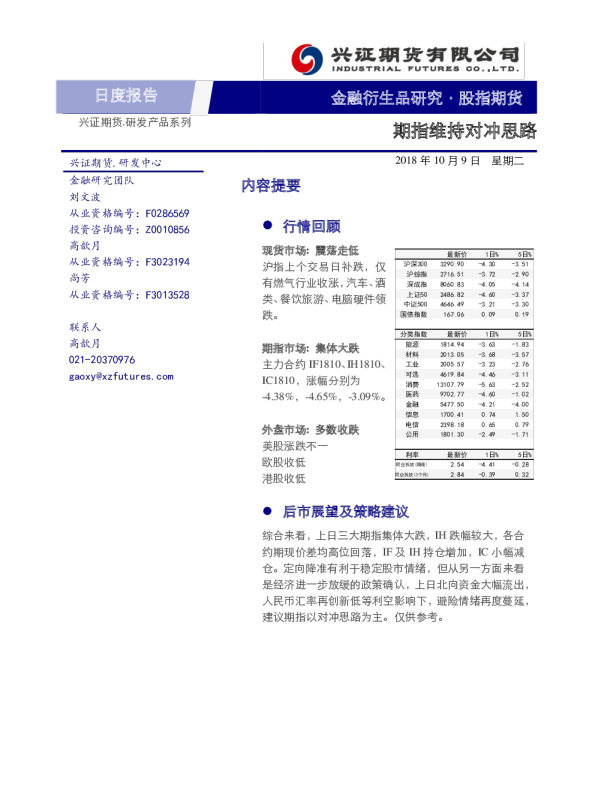股指期货日报：期指维持对冲思路