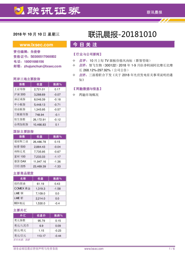 联讯证券联讯晨报
