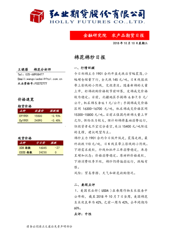 棉花棉纱日报
