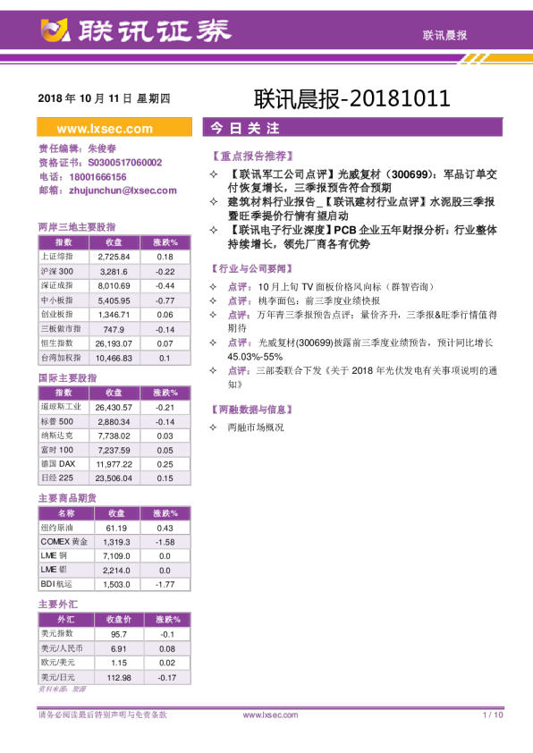 联讯证券联讯晨报