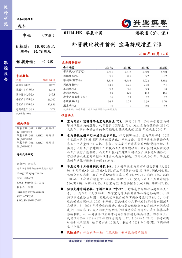外资股比放开首例 宝马持股增至75%