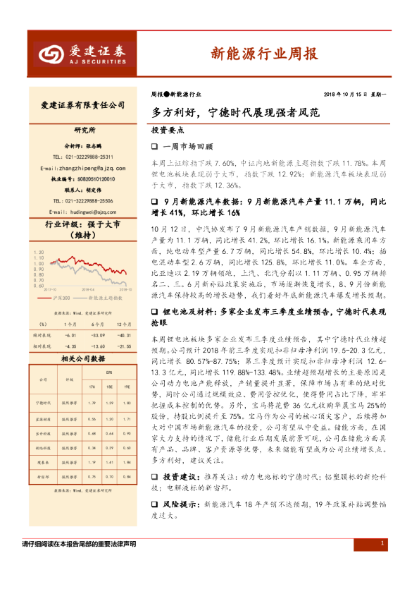 新能源行业周报：多方利好，宁德时代展现强者风范