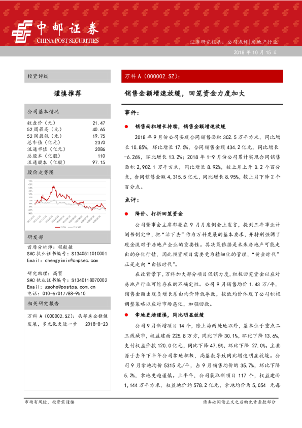 销售金额增速放缓，回笼资金力度加大