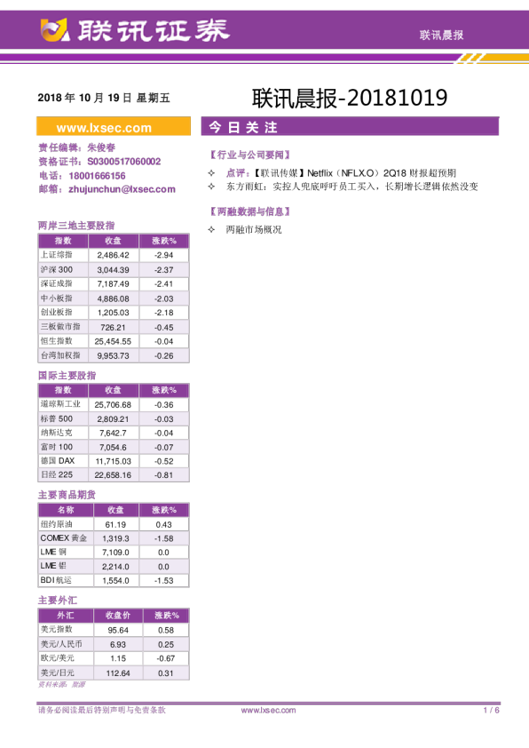 联讯证券联讯晨报