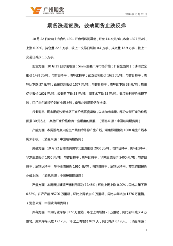 期货涨现货跌，玻璃期货止跌反弹