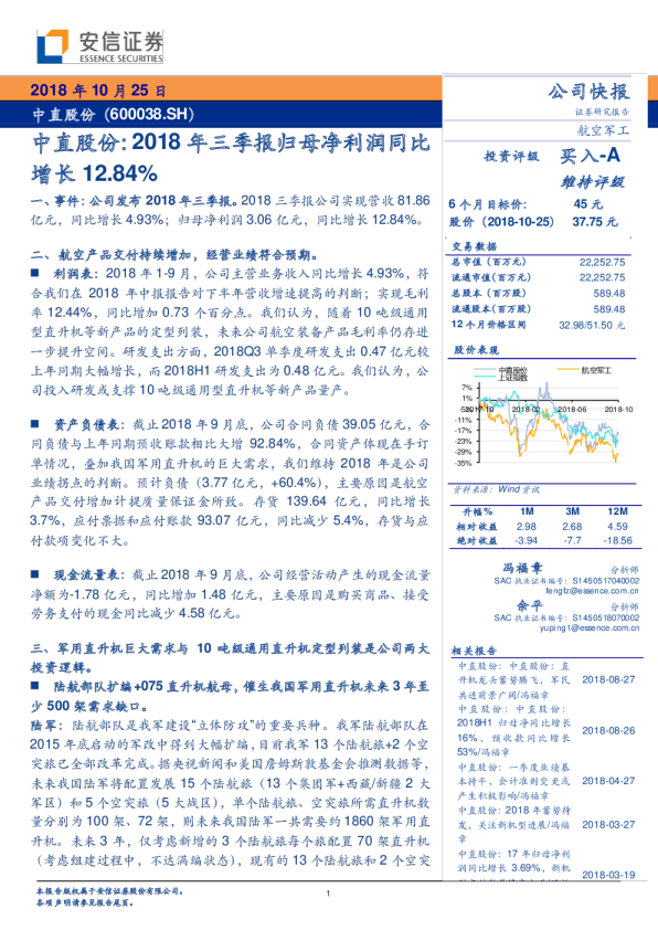 2018年三季报归母净利润同比增长12。84％