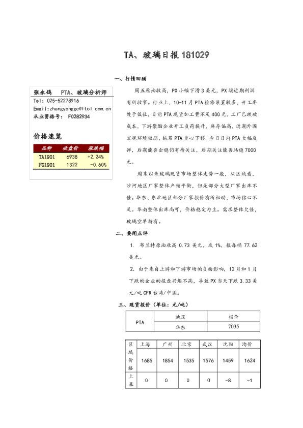 弘业期货TA、玻璃日报