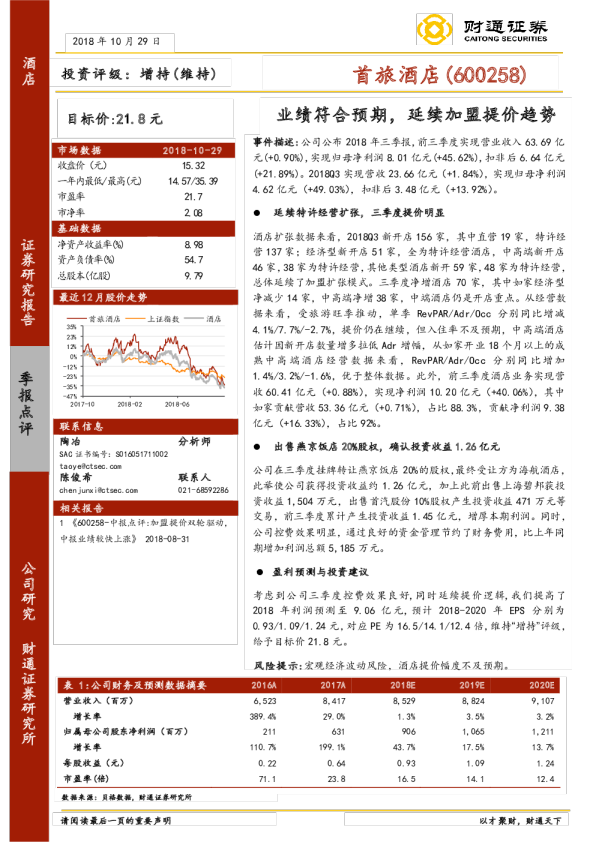 业绩符合预期，延续加盟提价趋势
