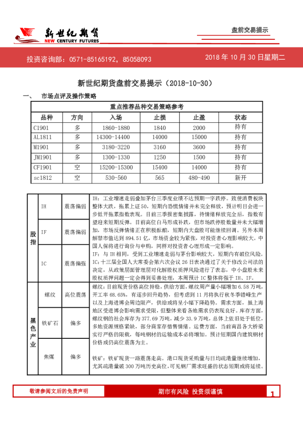 盘前交易提示
