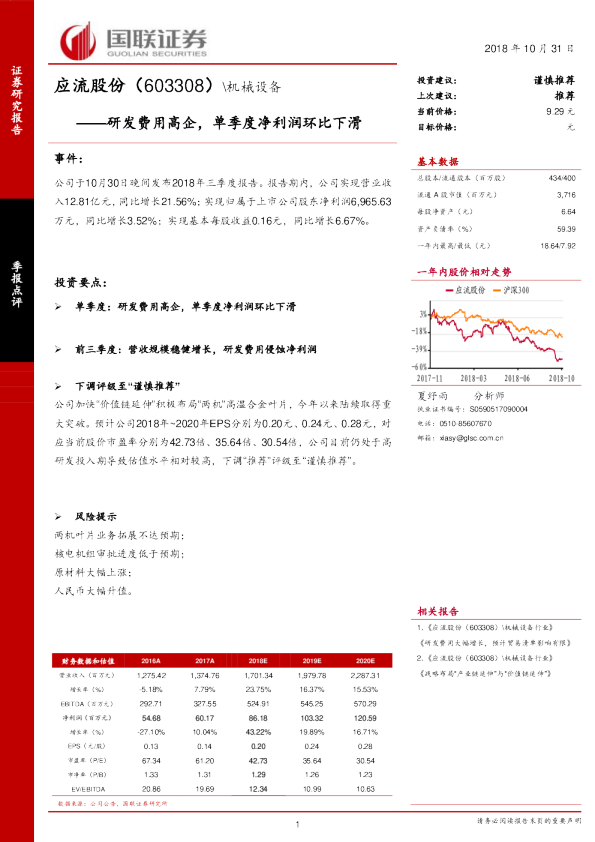 研发费用高企，单季度净利润环比下滑