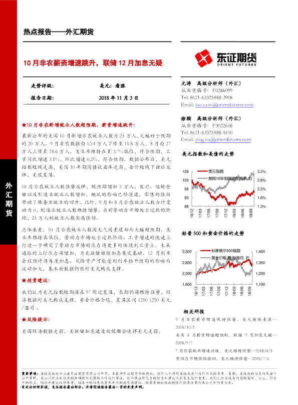 外汇期货热点报告：10月非农薪资增速跳升，联储12月加息无疑