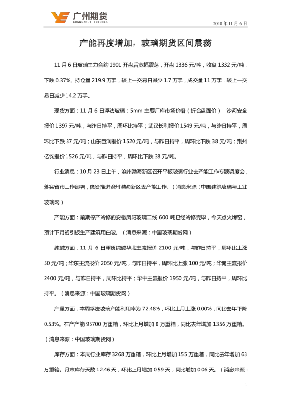 产能再度增加，玻璃期货区间震荡