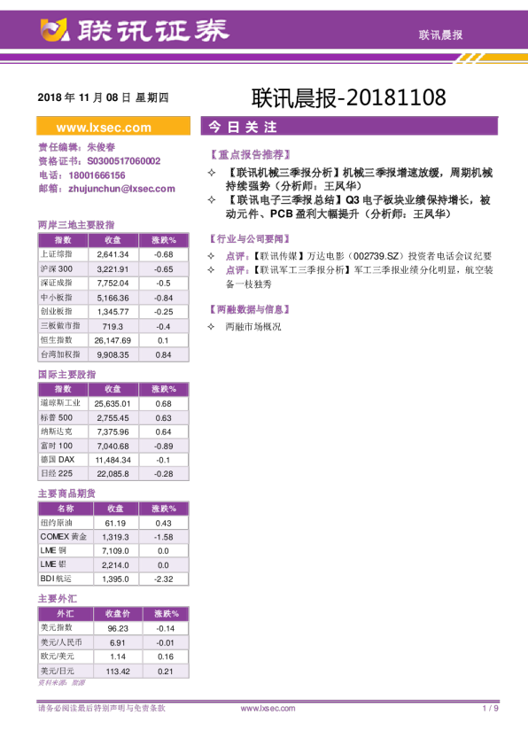 联讯证券联讯晨报