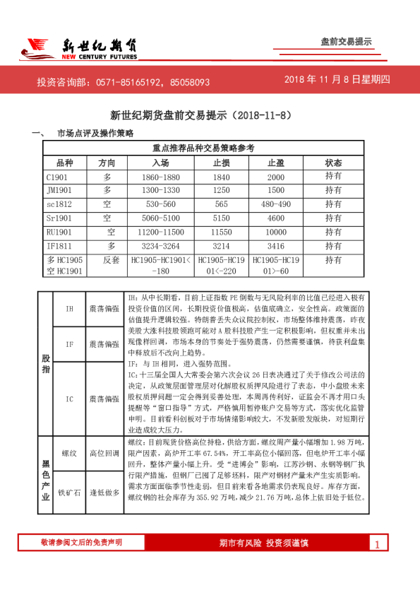 盘前交易提示