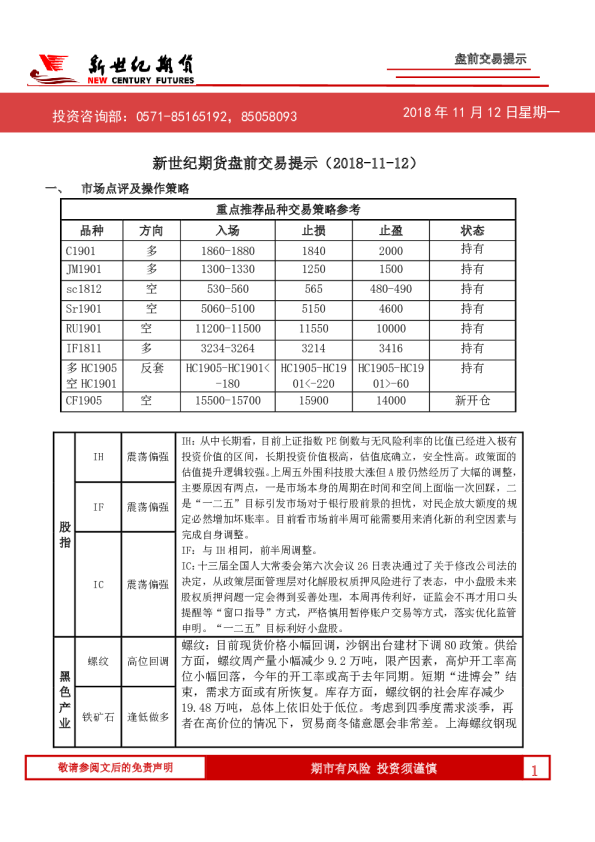 盘前交易提示