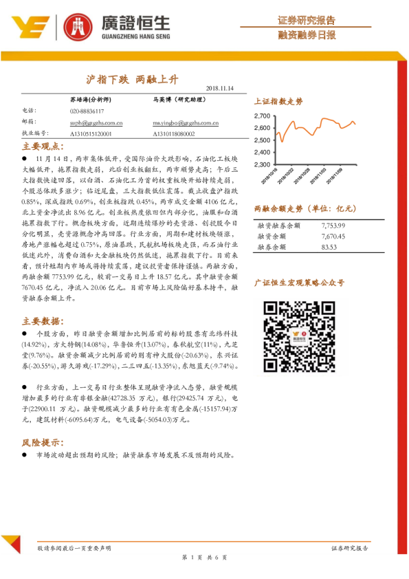 沪指下跌，两融上升