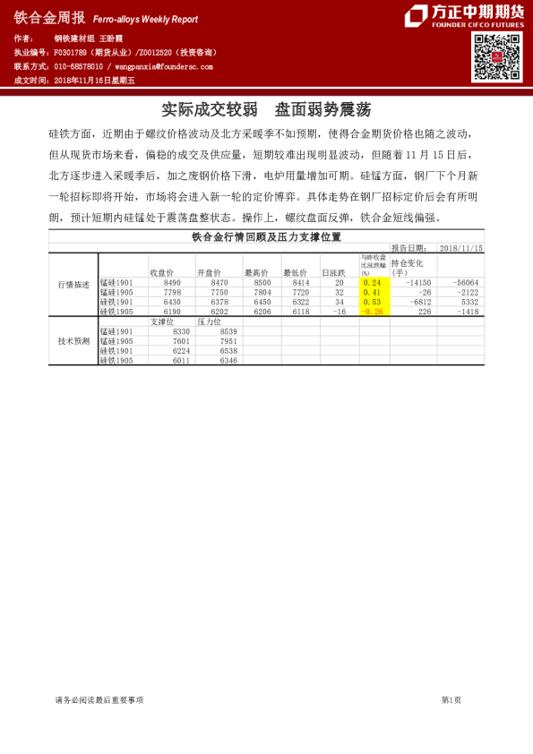 铁合金周报：实际成交较弱 盘面弱势震荡