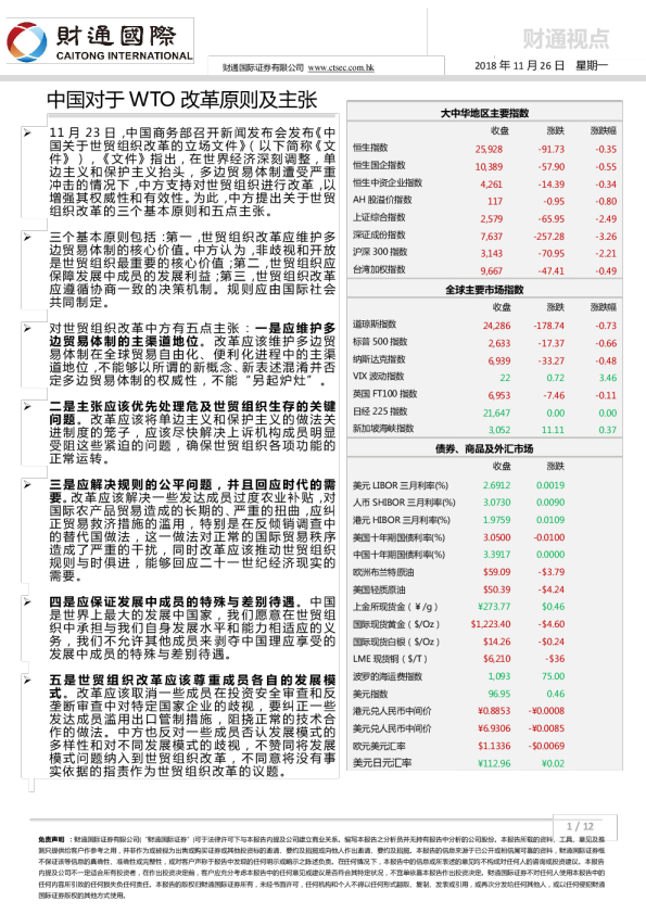 视点：中国对于WTO改革原则及主张