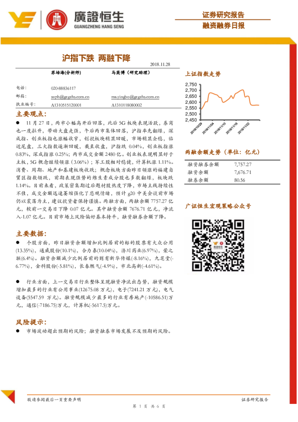 融资融券日报：沪指下跌 两融下降
