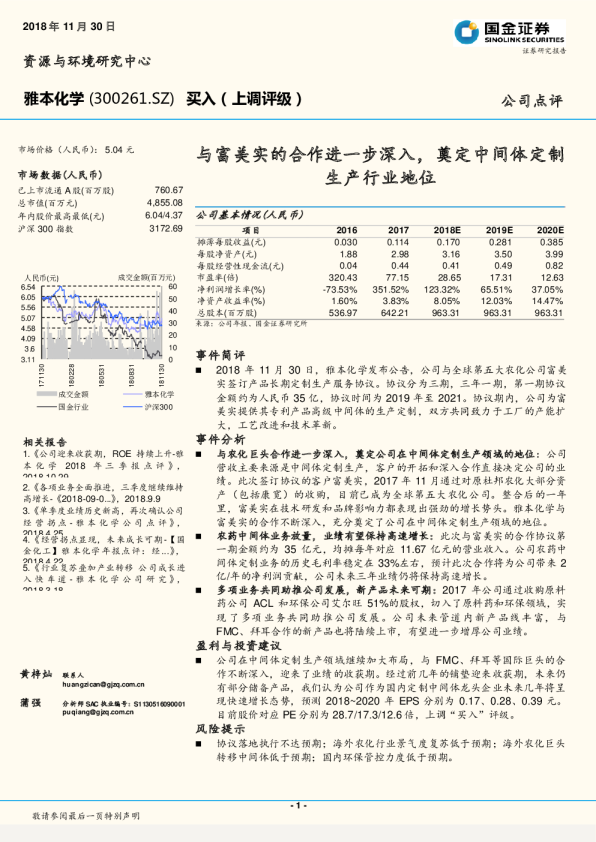 与富美实的合作进一步深入，奠定中间体定制生产行业地位