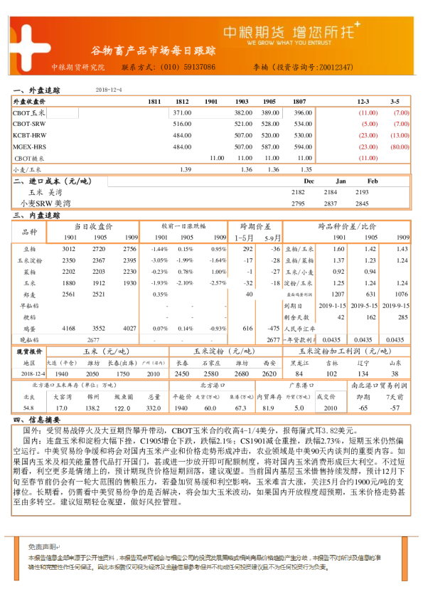 谷物畜产品市场每日跟踪