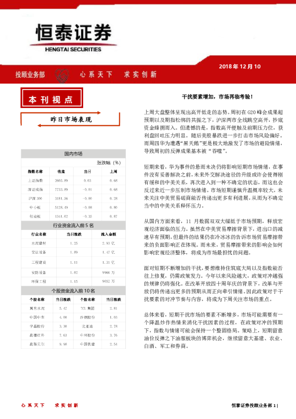 恒泰日刊：干扰要素增加，市场再临考验！