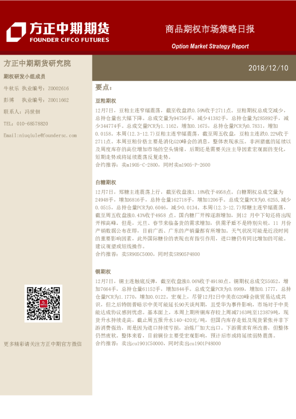 商品期权市场策略日报