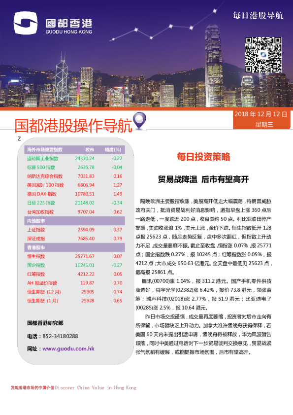 贸易战降温，后市有望高开