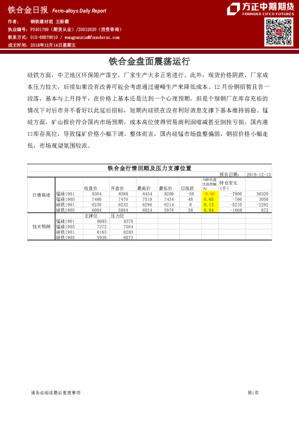 铁合金日报：铁合金盘面震荡运行