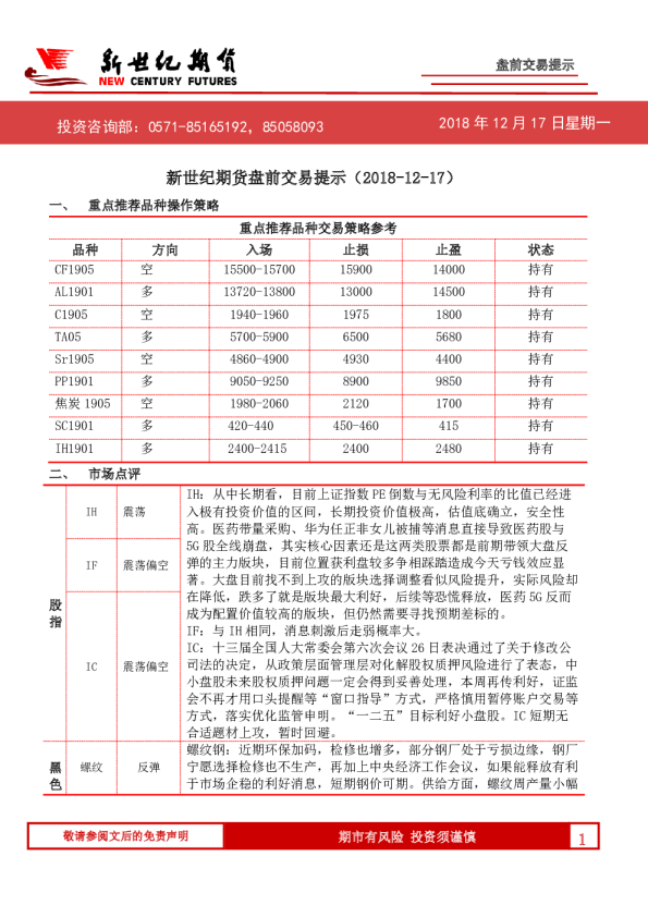 盘前交易提示
