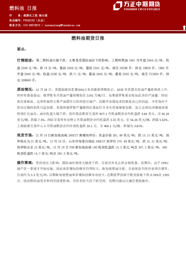 燃料油期货日报