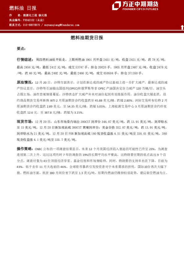 燃料油期货日报