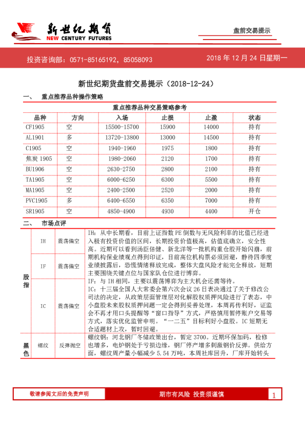 盘前交易提示