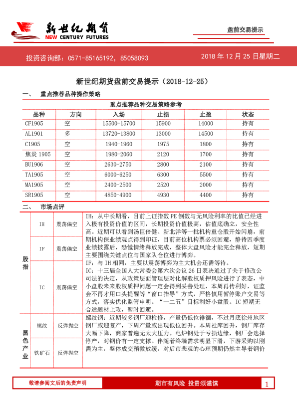 盘前交易提示