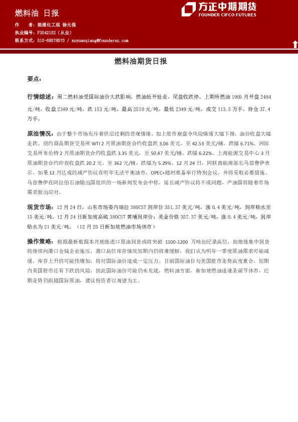 燃料油期货日报