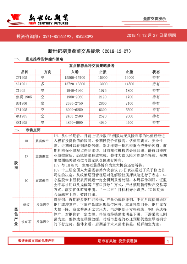 盘前交易提示