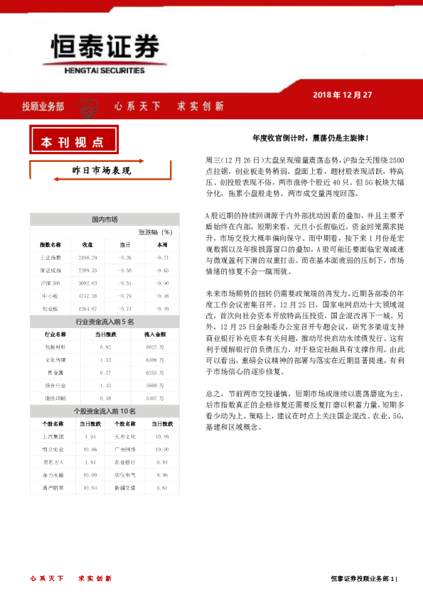恒泰日刊：年度收官倒计时，震荡仍是主旋律!