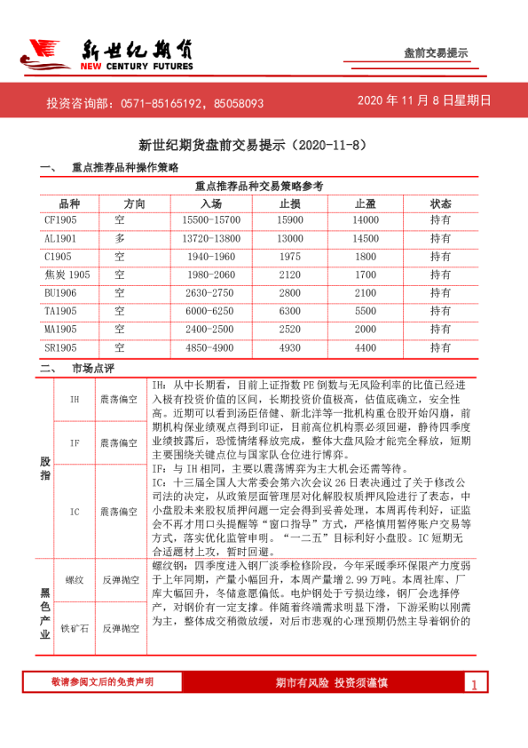 盘前交易提示