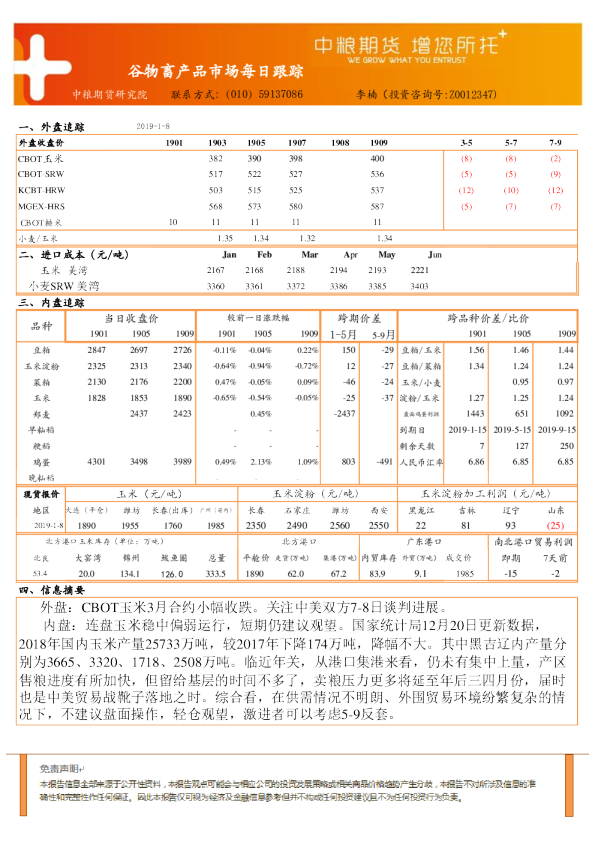 谷物畜产品市场每日跟踪